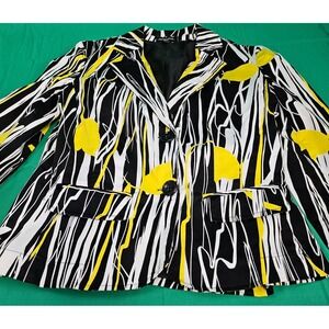 Vtg Notations Floral Blazer Jacket Womens Petite Small Barbiecore Black/yellow